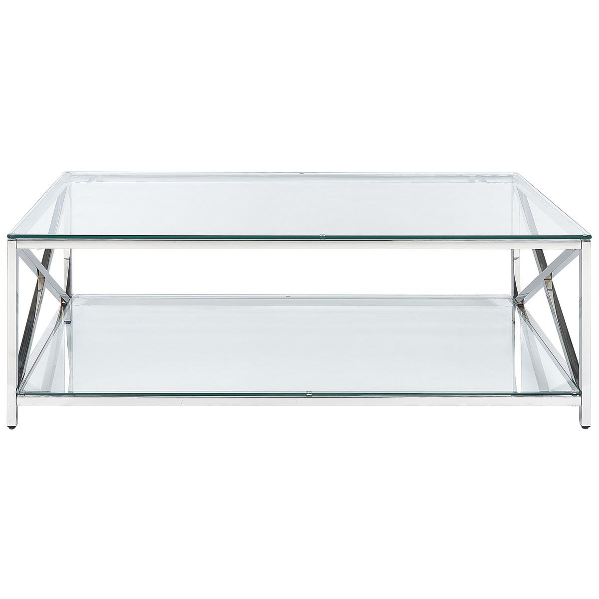 COUCHTISCH Glas silber rechteckig 60/120 cm Audet - Transparent/Silberfarben, Glas (60/120/40cm) - Beliani