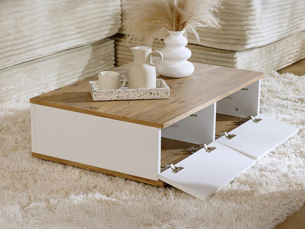 COUCHTISCH mit 1 klapptür in weiß und atlantik-kiefer - 90/60/28,6 cm - Apfelbaumfarben, Holz/Holzwerkstoff (90/60/28.6cm) - Calicosy