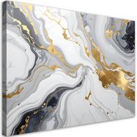 LEINWANDBILDER, Abstrakt Marmor Glamour grau gold - Weiß, Textil (100/70cm) - Feeby