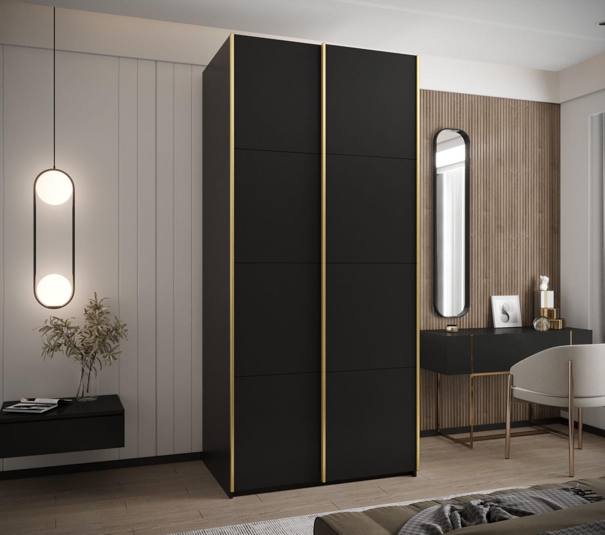SCHWEBETÜRENSCHRANK 245,5/110/64 2-türig - Goldfarben/Schwarz, Holz/Metall (110/245/64cm) - Abiks Möbel