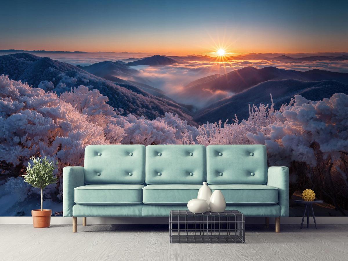 FOTOTAPETE Gebirge Landschaft Lila 300x210 cm - Multicolor, Papier (300/210cm) - Wallarena