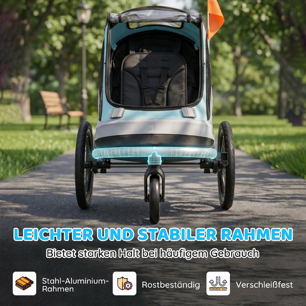 KINDER-FAHRRADANHÄNGER Stahl Aluminium Hellblau - Hellblau, Metall (65/98/155cm) - AIYAPLAY