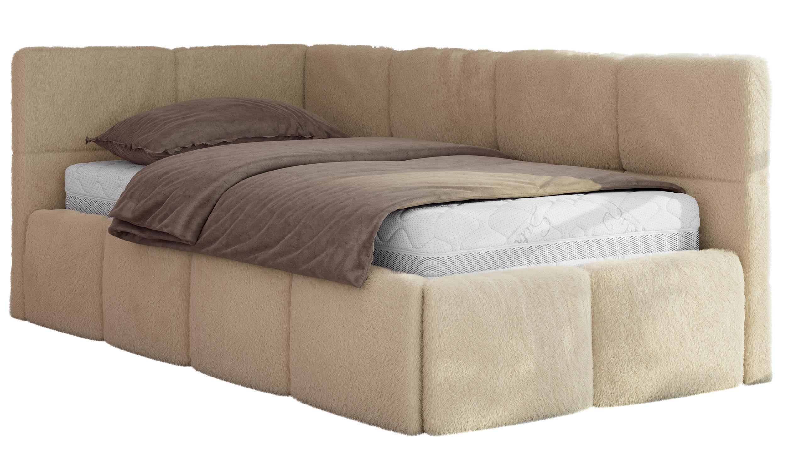 JUGENDBETT ARVO 90/200 - Beige Plüsch - Pocket-Matratze - Links Seite - Beige, Textil (90/200cm) - MKS