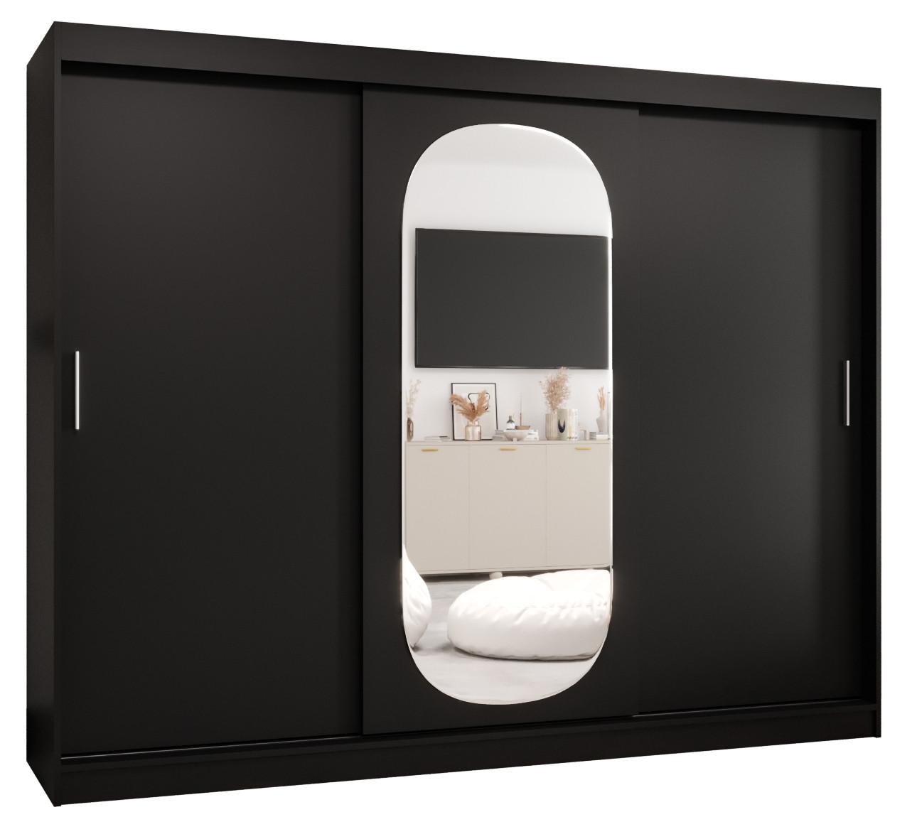 SCHIEBETÜRENSCHRANK mit Spiegel ROYAL 200/250/62 3-türig - Silberfarben/Schwarz, Holz (250/62/250cm) - MÖBEL KRYSPOL