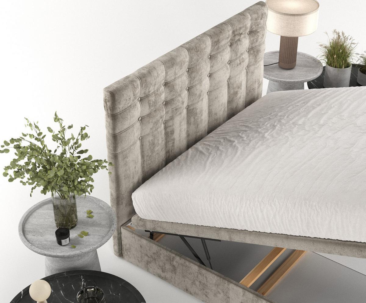 POLSTERBETT Callo mit Stauraum 160/200 cm Beige im Lotta Stoff - Beige/Schwarz, Holz/Holzwerkstoff (160/200cm) - AltaBeds