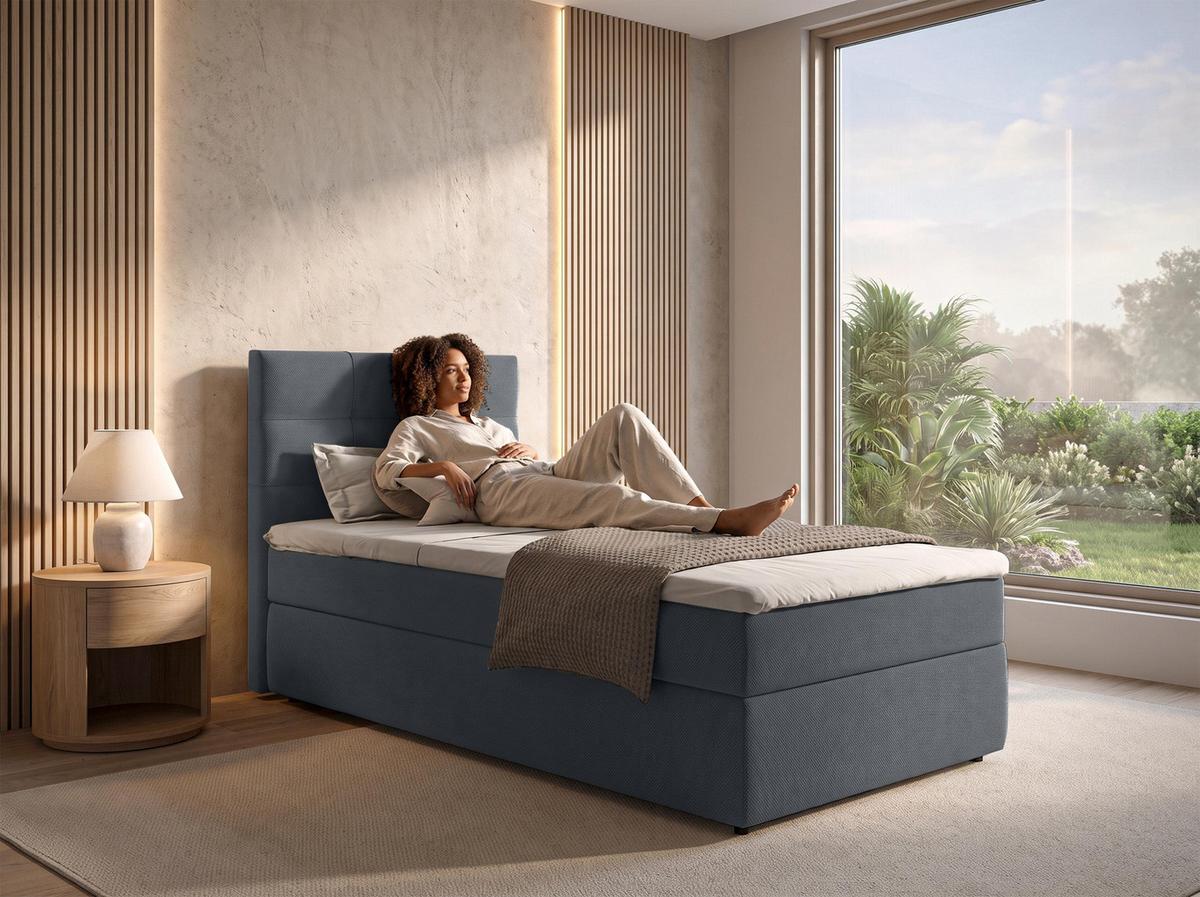 BOXBETT SAKARYA 120x200 cm mit Bettkasten und Matratze - Dunkelgrau + TOPPER - Dunkelgrau/Schwarz, Holz/Holzwerkstoff (120/200cm) - AX Living