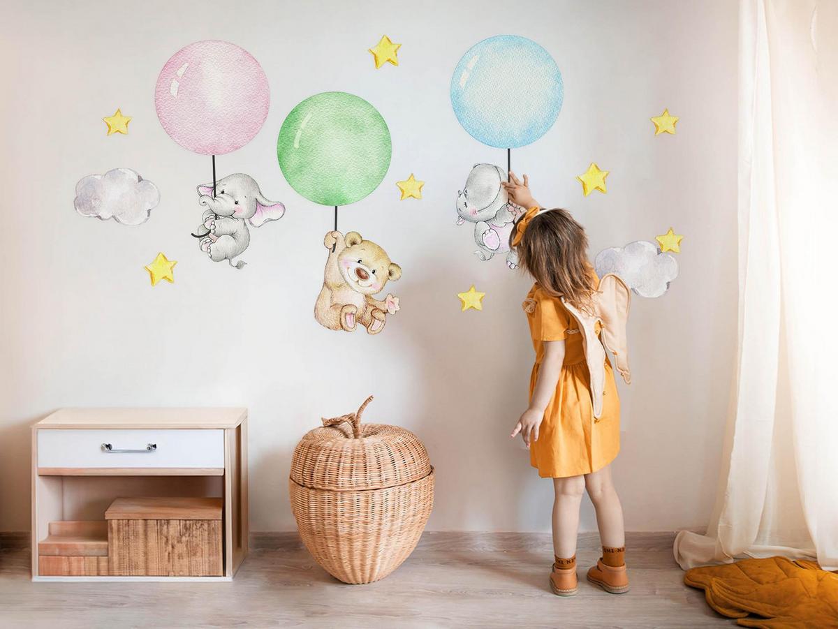 WANDAUFKLEBER 60x84cm - Tiere mit Luftballons - Multicolor, Kunststoff (60/84/0.1cm) - Wallfluent
