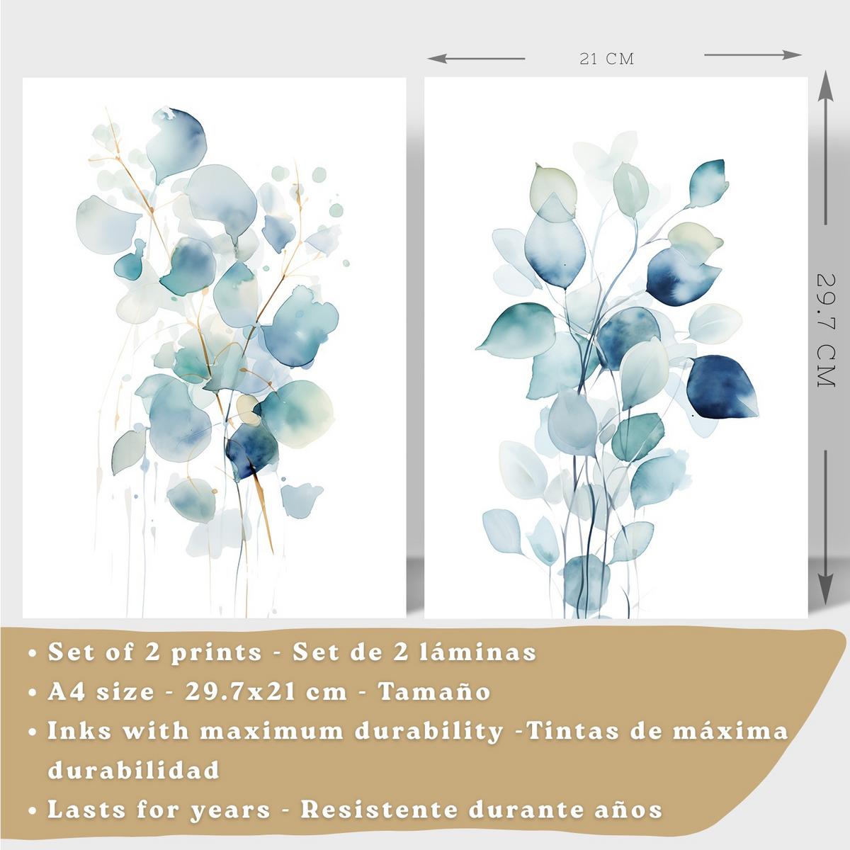 POSTER 2er-Set Wandbilder Blumen Aquarell modern Wohnzimmer Deko, Schlafzimmer, Küche, Badezimmer Schwarzer Rahmen A4 - Schwarz, Papier (29.7/1/21cm) - Nacnic