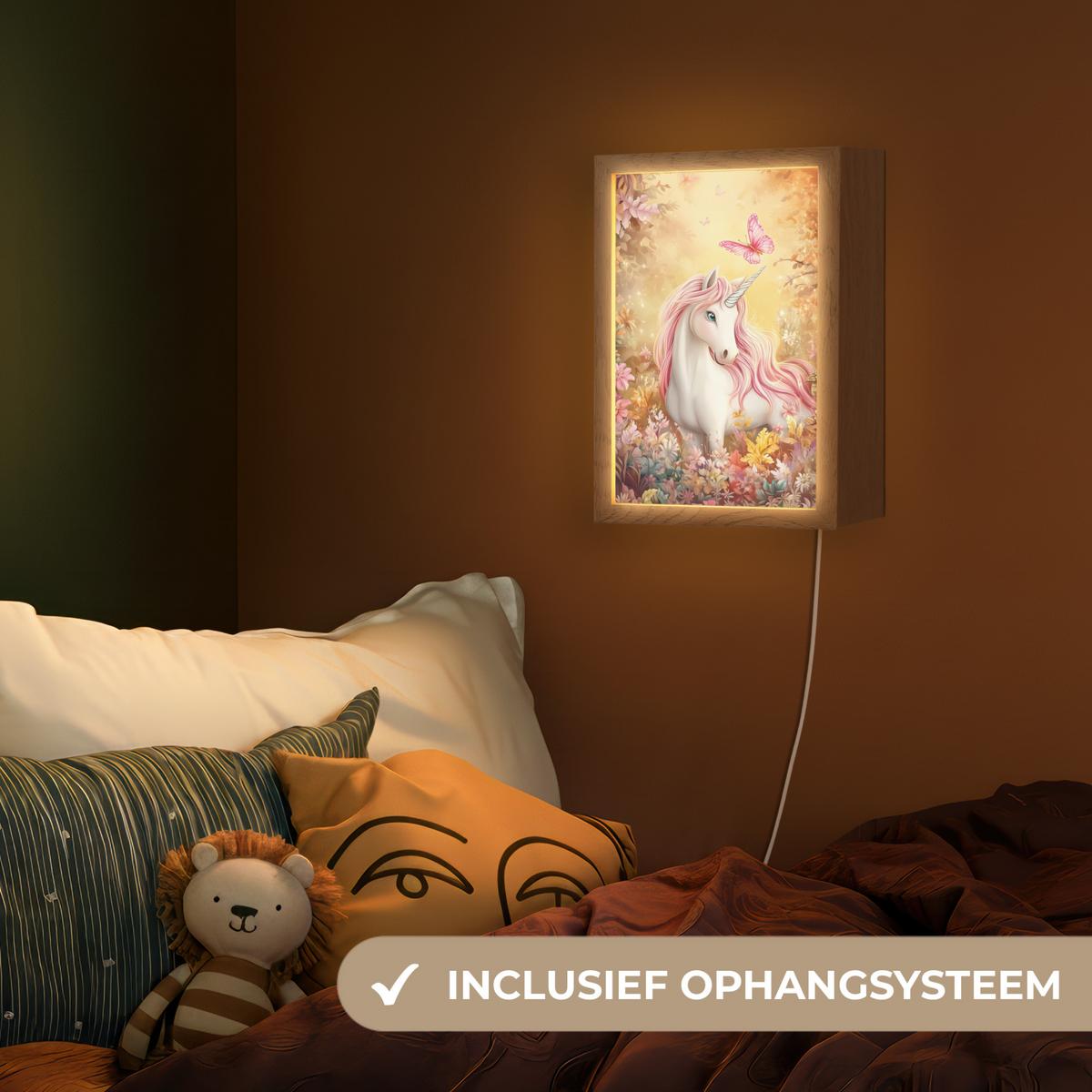 NACHTTISCHLAMPE Einhorn - Blumen - Schmetterling - Rosa 20x30 cm - Beige, Holzwerkstoff (8/20/30cm) - OnlyWow