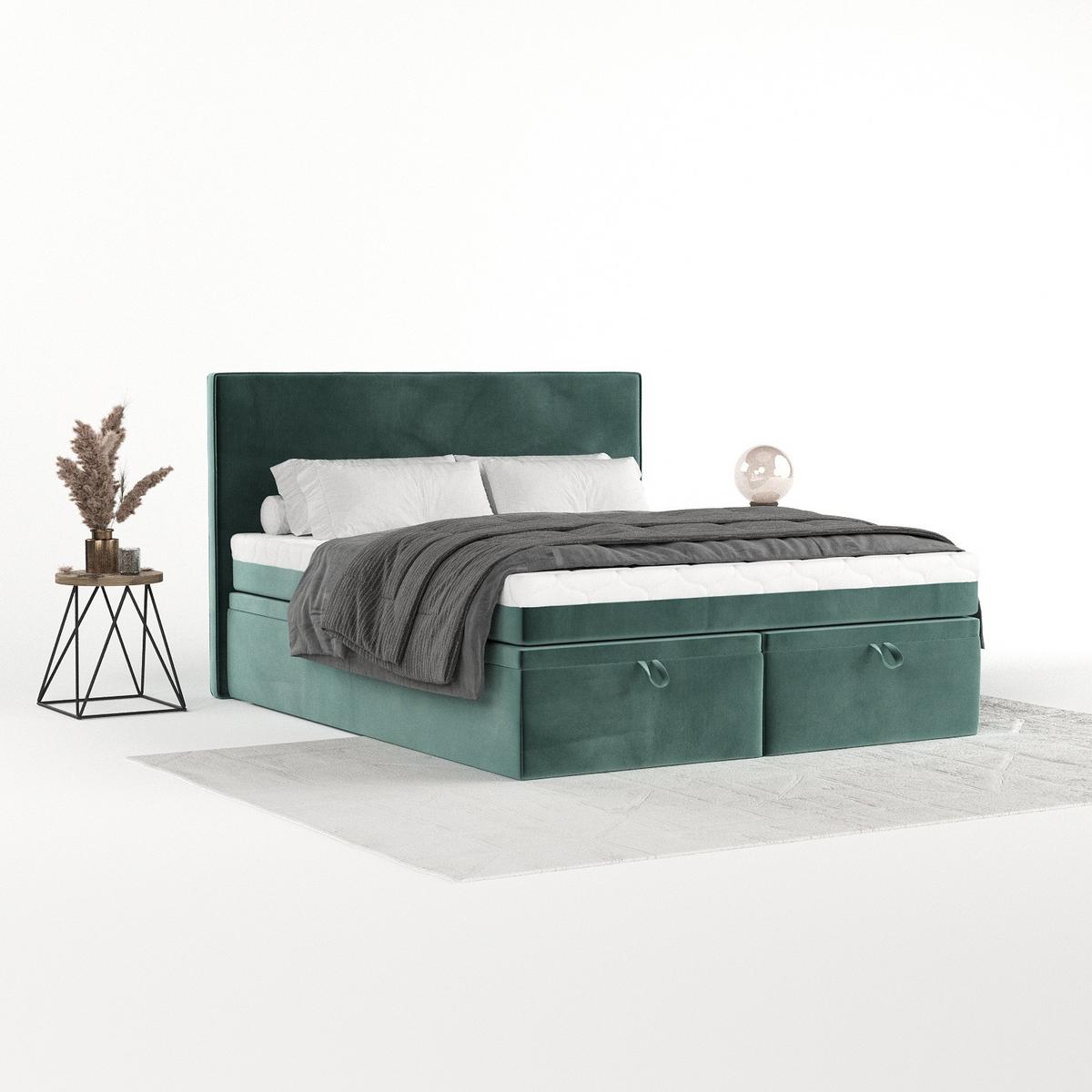 BOXBETT Zalla 160/200 cm Türkis im Kronos Stoff - Türkis/Schwarz, Holz/Holzwerkstoff (160/200cm) - AltaBeds