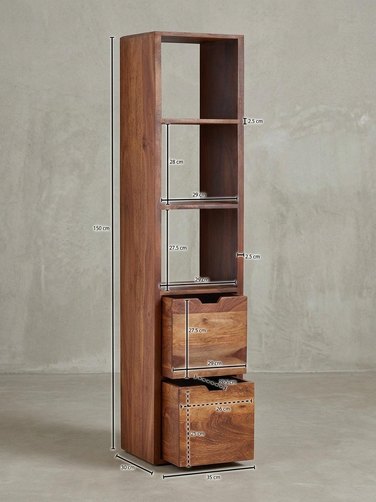WANDREGAL Massivholz Modern Stil Flexibel mit 5 Ablagen und 2 Schubladen - Braun, Holz (35/150/30cm) - KADIMA DESIGN