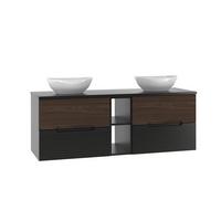 DOPPELWASCHTISCH 140.6cm Sylla Schwarz und Holz - Schwarz, Holzwerkstoff (140.6/52.2/45.8cm) - Petits-meubles