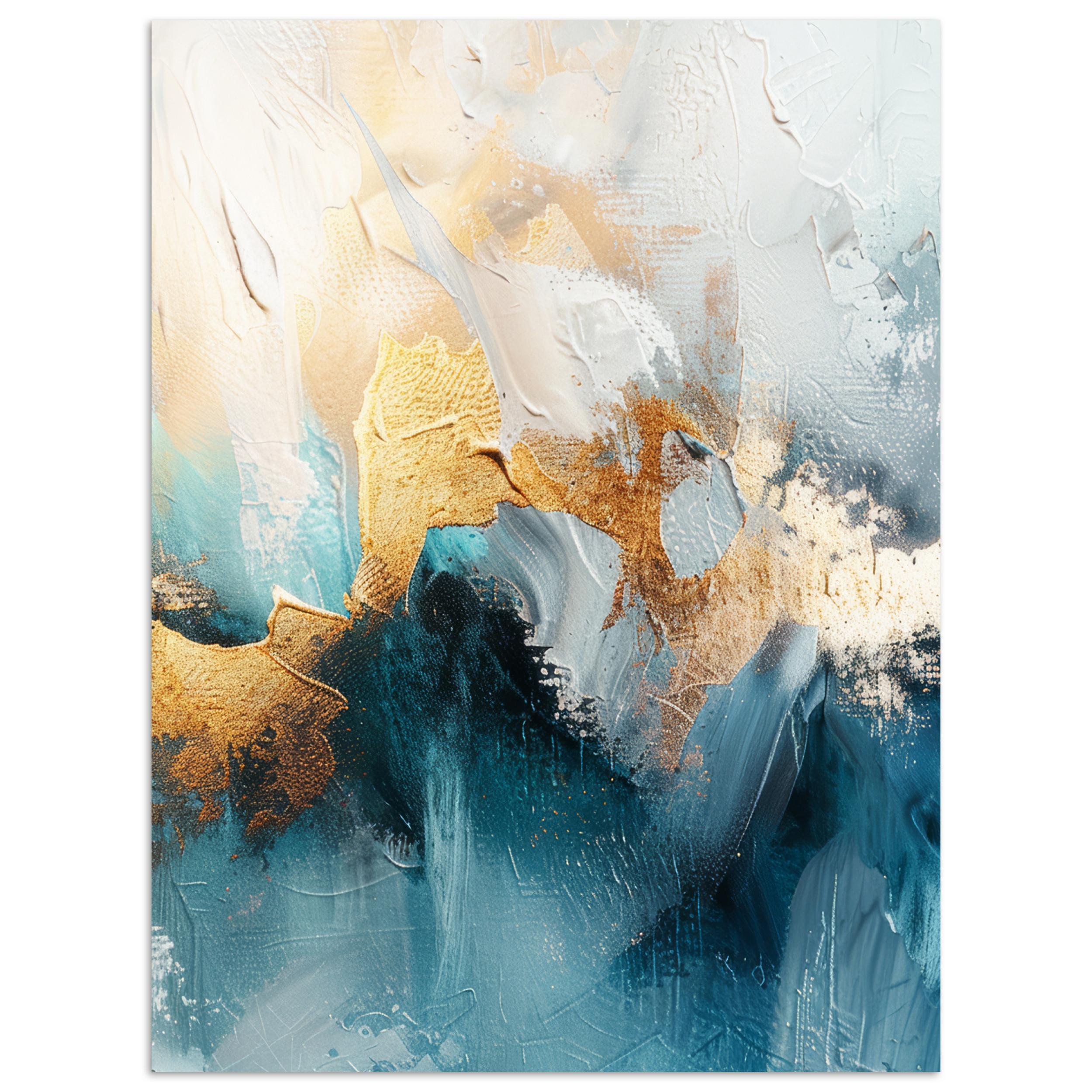 POSTER Abstrakt - Kunst - Gold - Blau Deko Wohnzimmer 60x80 cm - Petrol, Papier (60/80/0.1cm) - MuchoWow