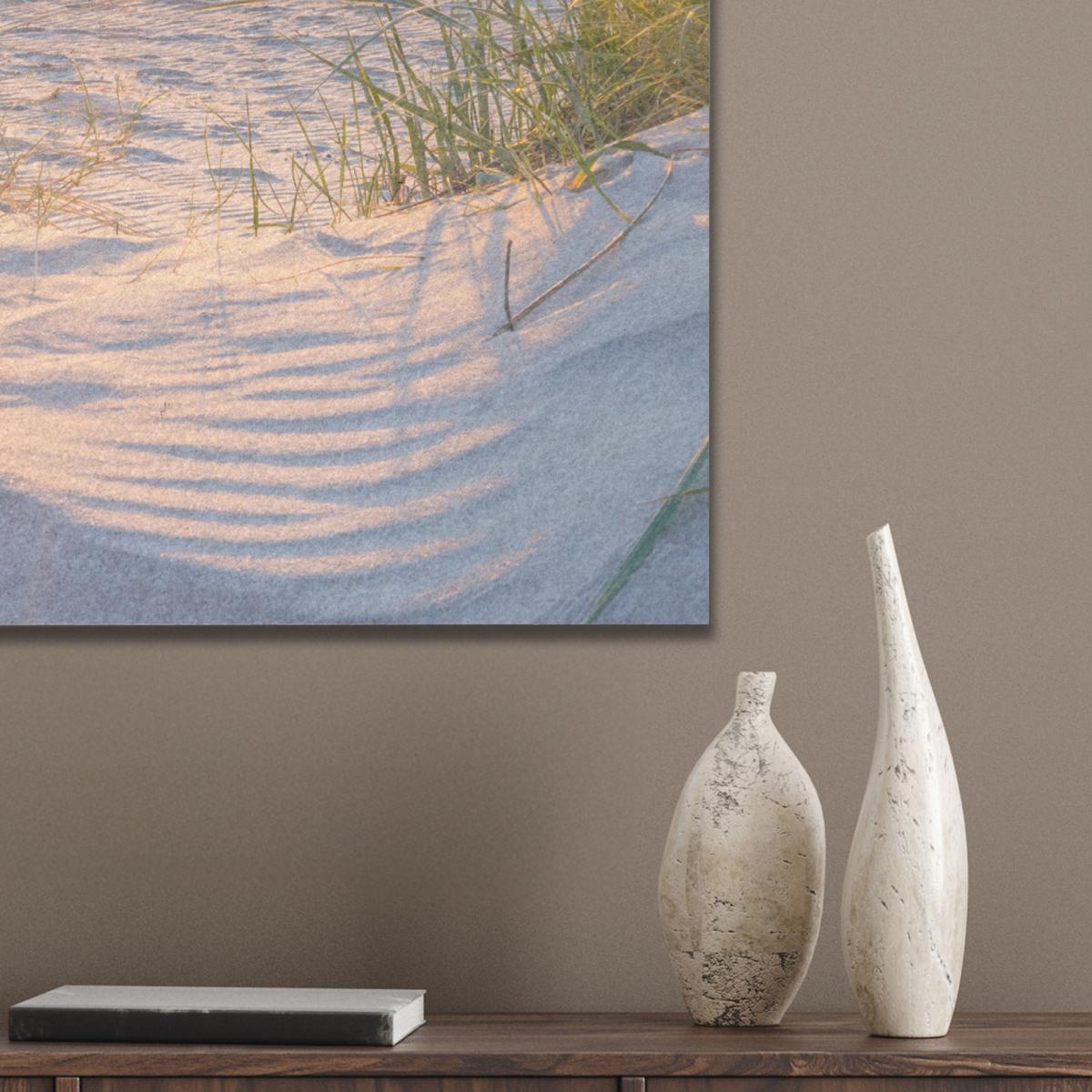 AKUSTIKBILD Strand - Sonne - Düne - Gras - Sand - Horizont Kunstdruck Schlafzimmer 50x70 cm - Hellblau, Kunststoff (50/70/0.9cm) - MuchoWow