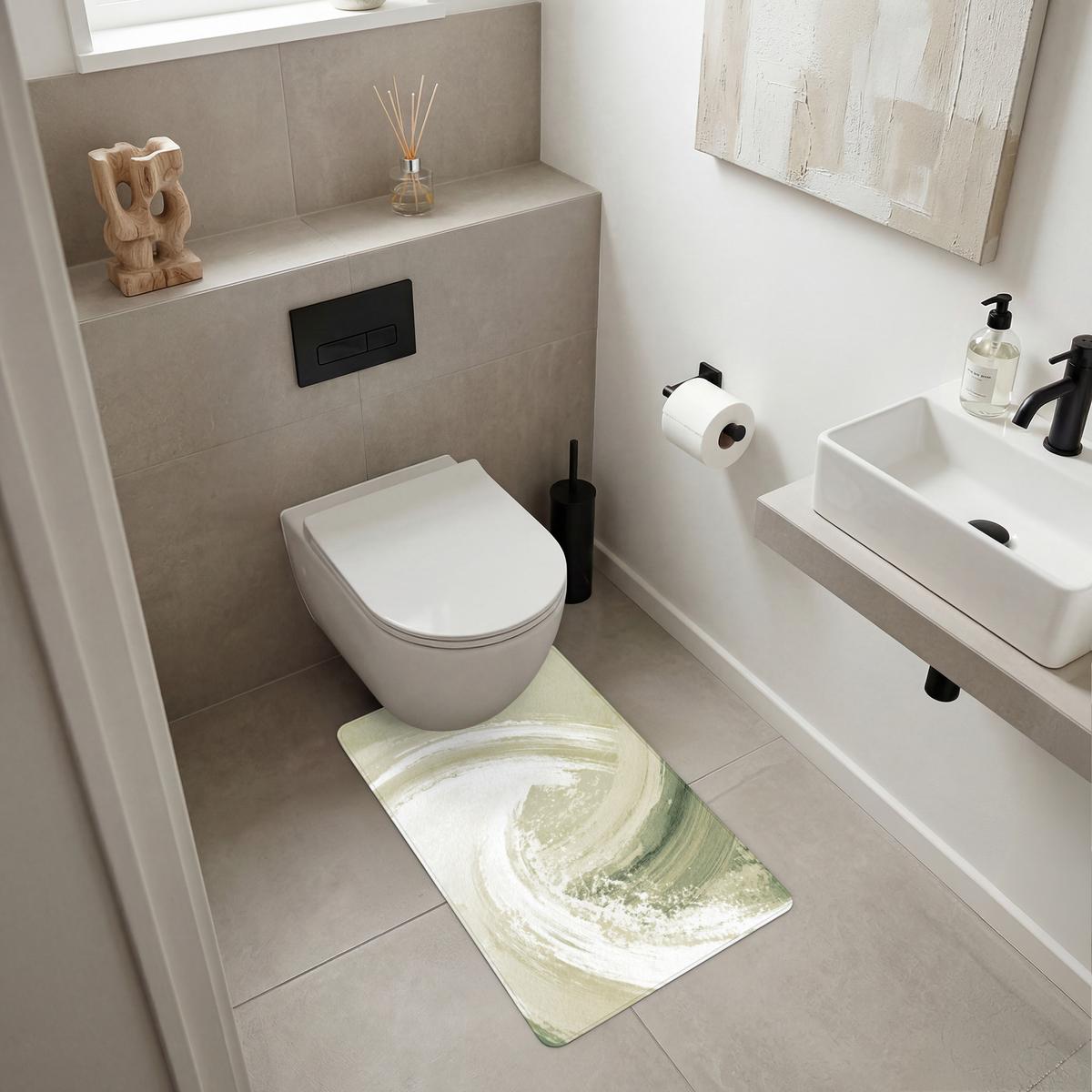 WC-VORLEGER Abstrakt - Pinselstriche - Wellen - Grün WC Teppich 50x80 cm - Mintgrün, Textil (50/1cm) - OnlyWow