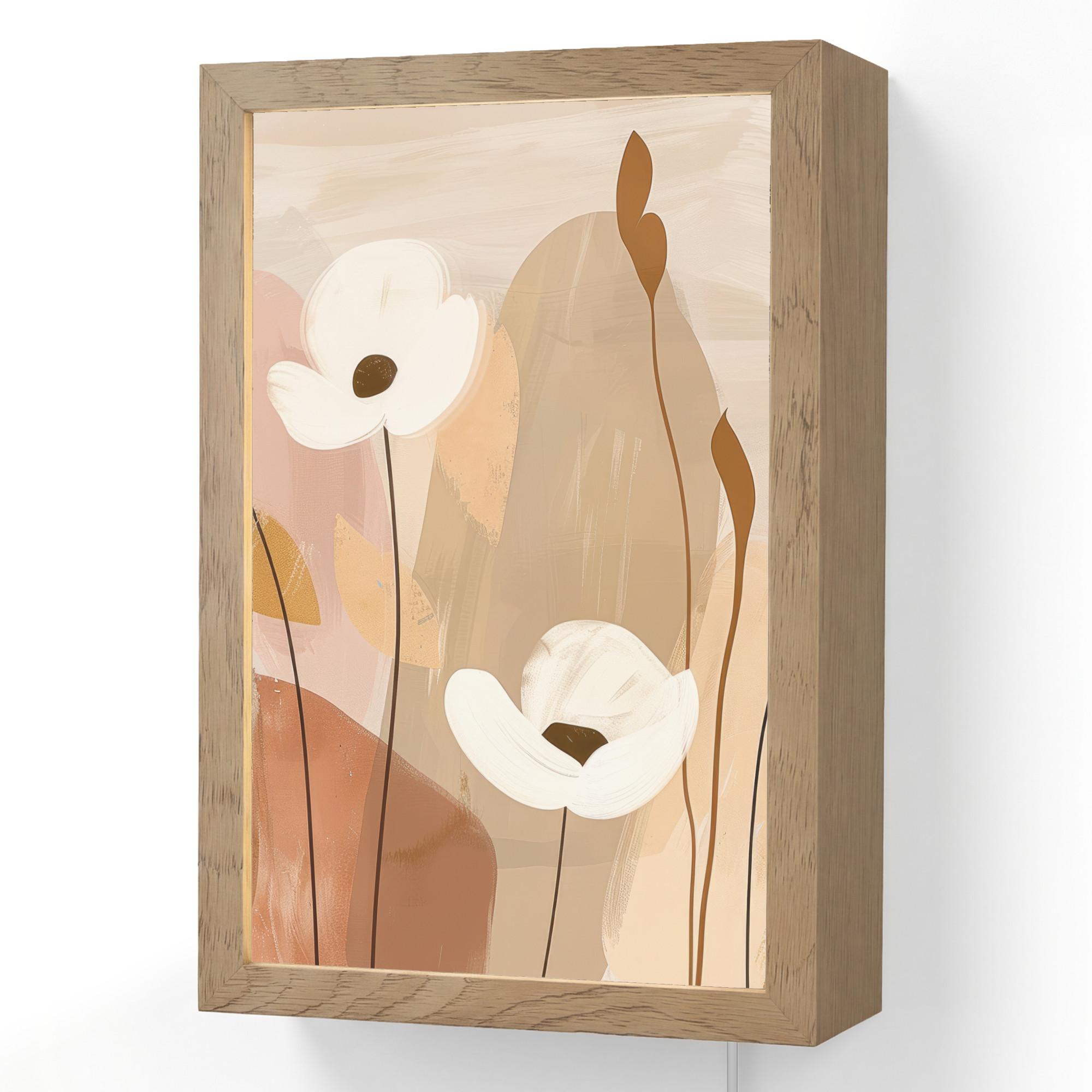 WANDLEUCHTE Blumen - Abstrakt - Beige - Strichzeichnung 20x30 cm - Sandfarben, Holzwerkstoff (20/30/8cm) - OnlyWow