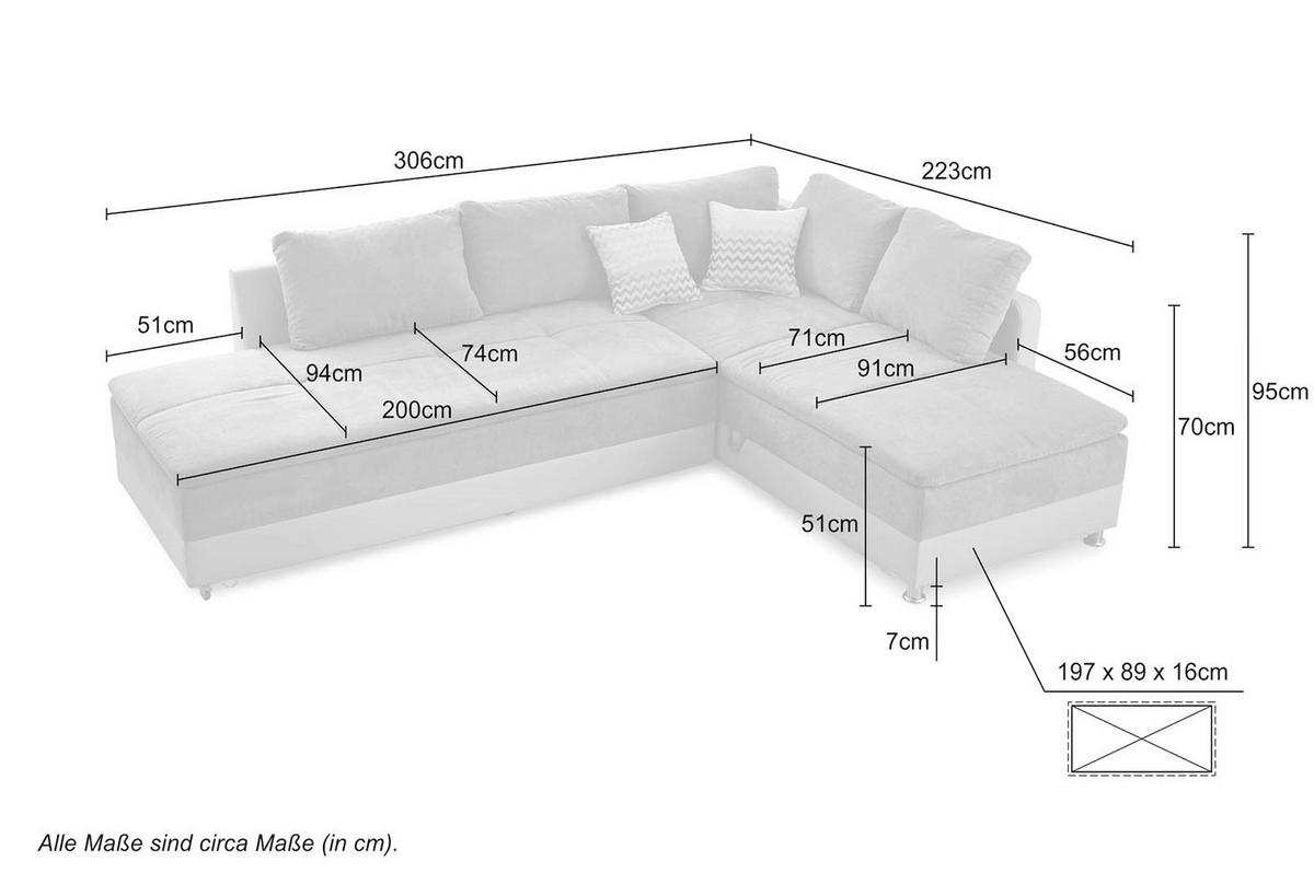 ECKSOFA-DAUERSCHLÄFER Doppelbett Boxspring Federkern Topper, Schwenkteil links B306/T223/H95 cm, Kunstleder Beige+Mikrofaser Graubraun / 15101 - Chromfarben/Graubraun, Kunststoff/Textil (306/223cm) - luma-home