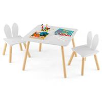 KINDERTISCH mit 2 Stühlen weiß(3-tlg) - Weiß, Holzwerkstoff (62/43/62cm) - COSTWAY