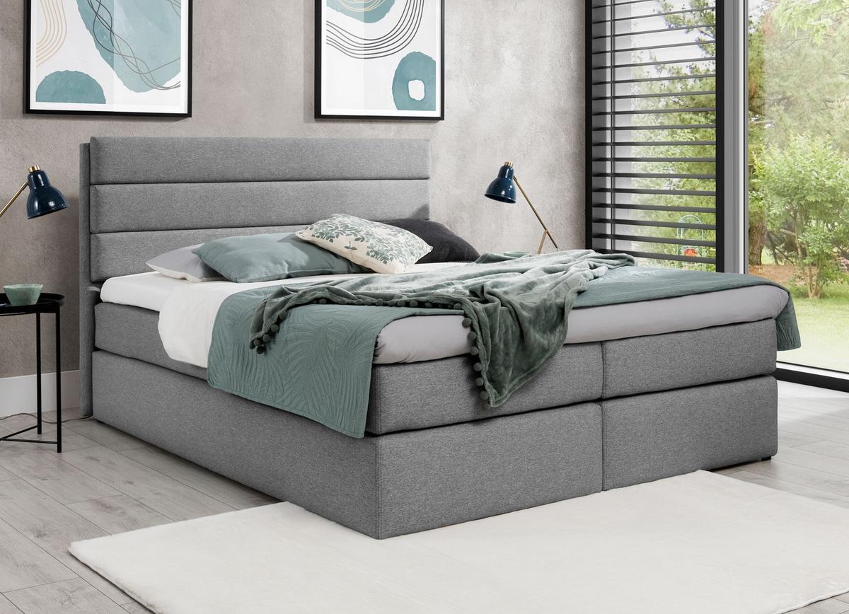 BOXBETT Sequoio 140/200 cm in Grau – mit Matratze und Topper - Schwarz/Grau, Holz/Holzwerkstoff (140/200cm) - AX Living