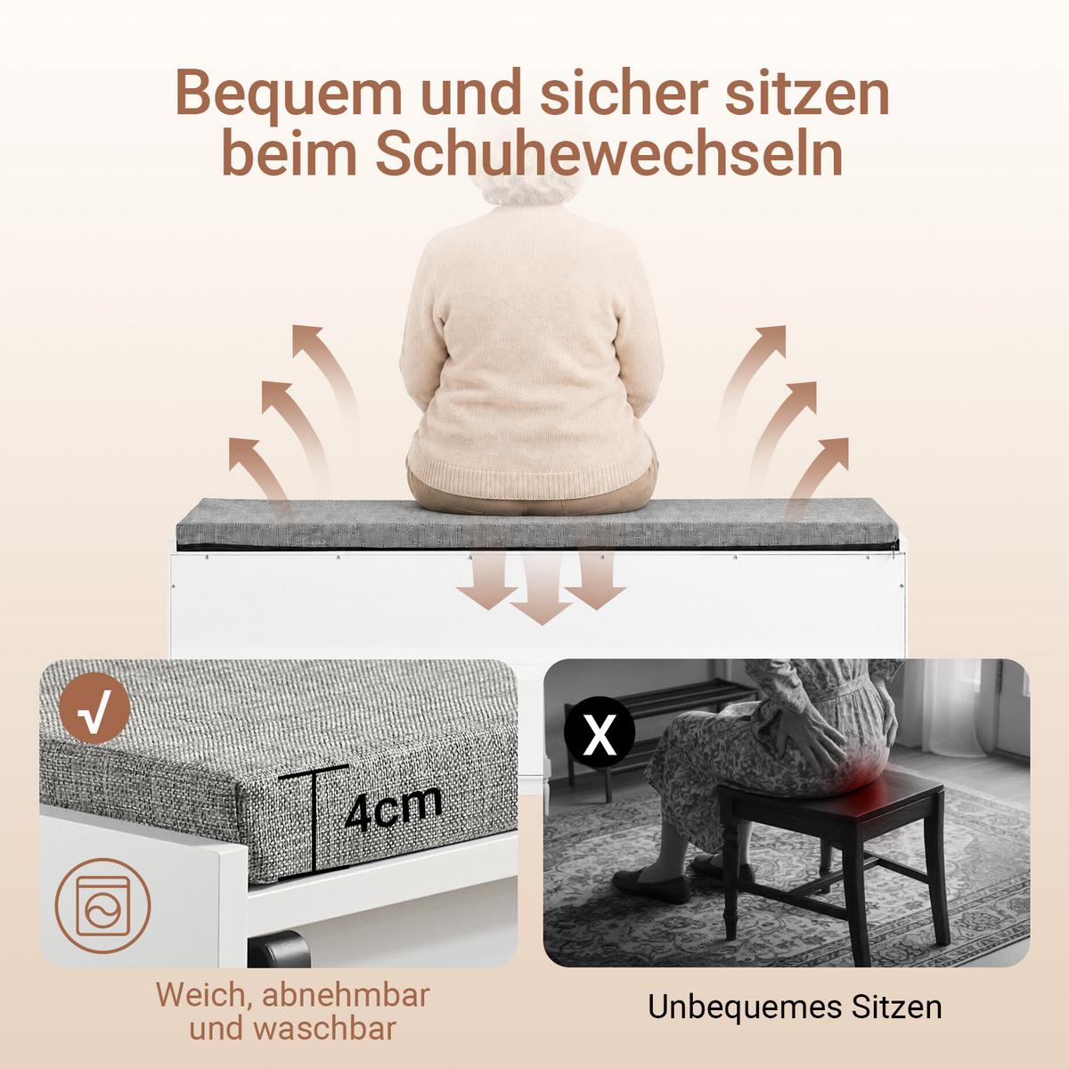 SCHUHBANK mit Sitzfläche 120x45x35cm Weiß, 3 Schiebetüren, Sitzfläche bis 200 kg, für Flur und Diele - Schwarz/Weiß, Holzwerkstoff/Metall (120/45/35cm) - SoBuy