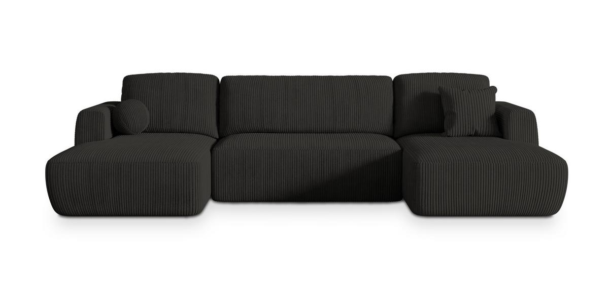 WOHNLANDSCHAFT SENTUM P Schwarz Kordstoff mit Schlaffunktion - Schwarz, Holz/Kunststoff (330/90/148cm) - MASSENO
