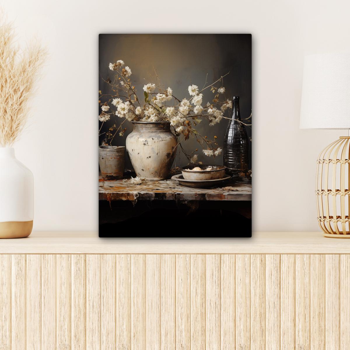 LEINWANDBILD Stilleben - Blumen - Blumenstrauß - Vase - Wein Room Decor 30x40 cm - Schwarz, Textil (30/40cm) - MuchoWow
