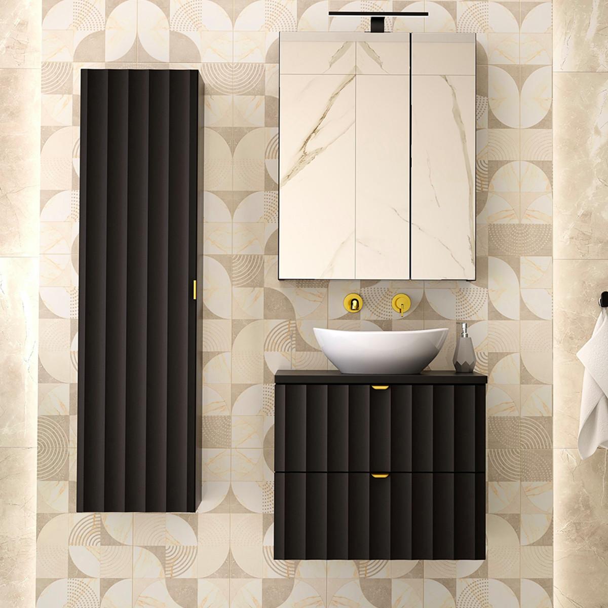 BADMÖBEL 60.6cm Lexa 2er-Set Schwarz - Schwarz, Holzwerkstoff (60.6/52.2/46.5cm) - Petits-meubles