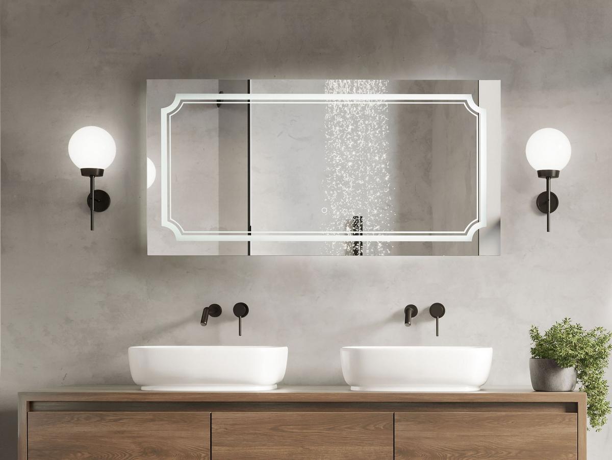 BADSPIEGEL mit LED-Beleuchtung rechteckig 120/60 cm Arromachnes - Silberfarben, Glas (120/60/4cm) - Beliani