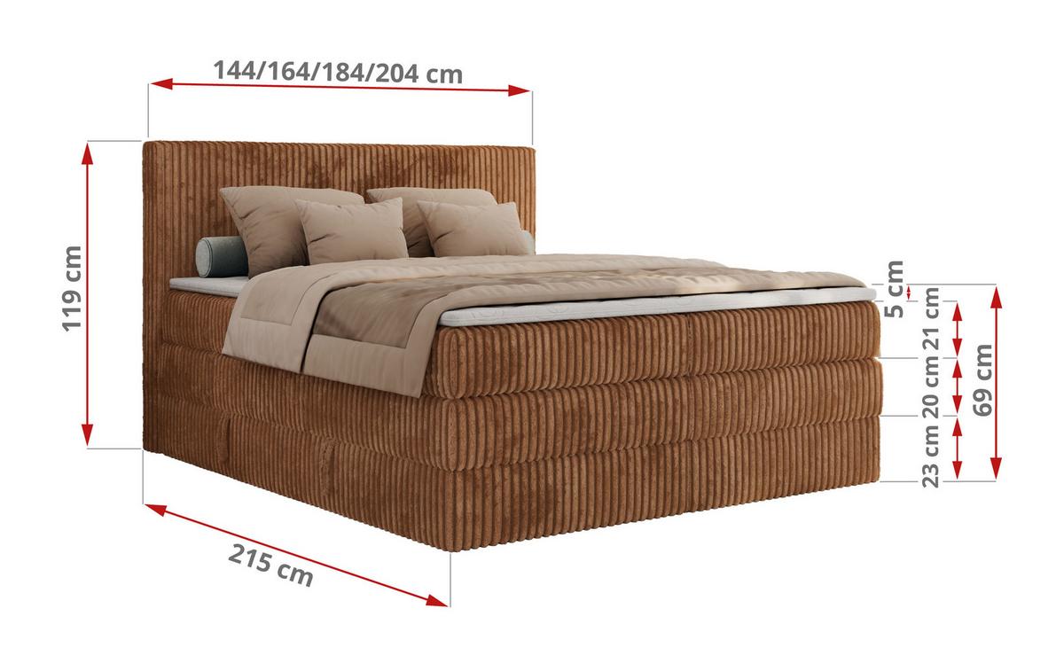 BOXSPRINGBETT TILIANO KING - 200/200 - Orange Cord - H4 - Orange, Holz/Textil (200/200cm) - MKS