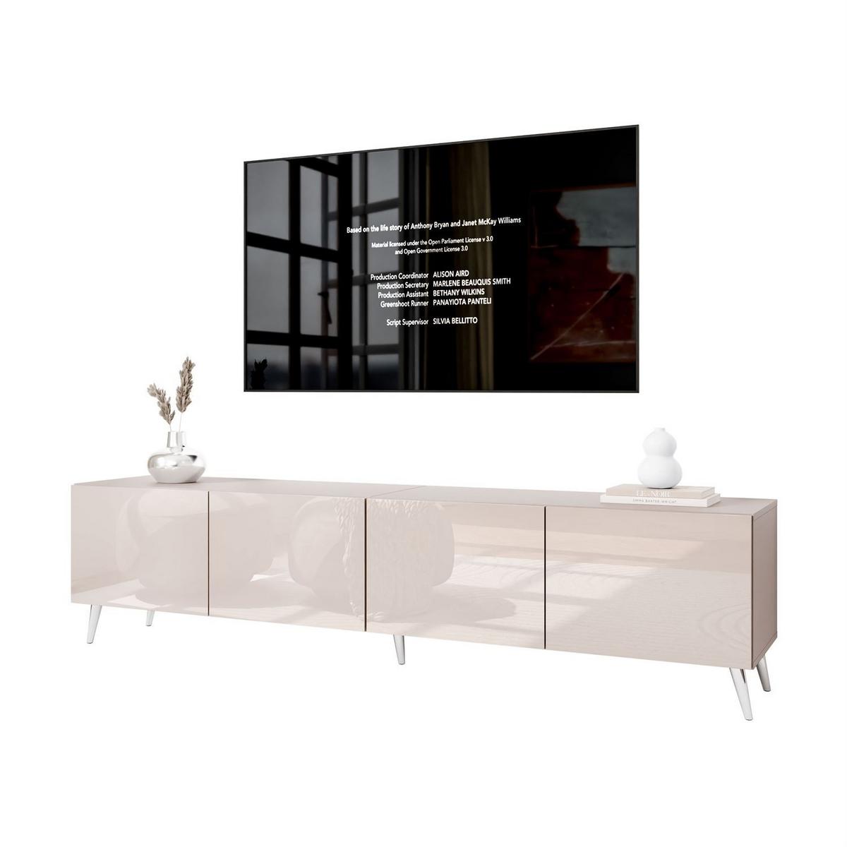TV-SCHRANK COLGANTE 200 Kaschmir Hochglanz, ohne LED, Schräge silberne Füßen - Chromfarben/Kaschmir, Holzwerkstoff (200/49/40cm) - Lookway