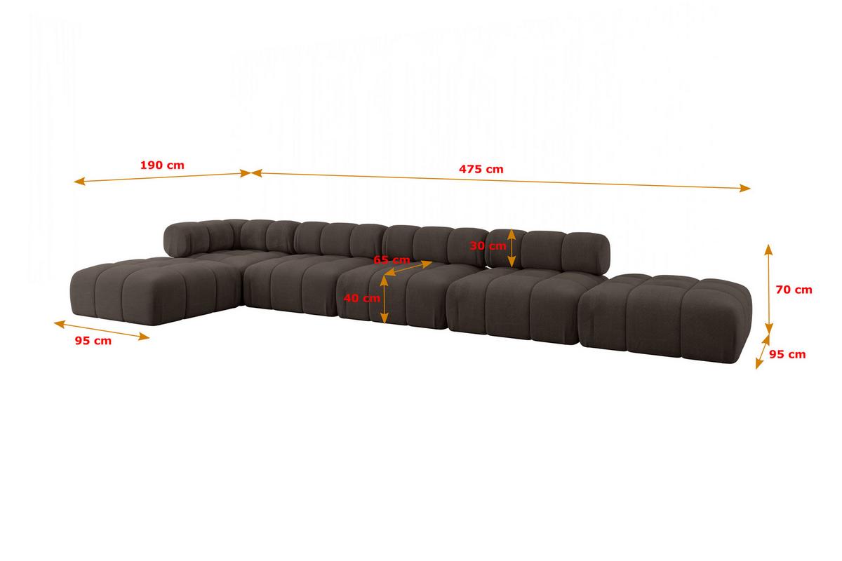 ECKSOFA modulares Sofa Kerru-L3 - 475x190x70 cm Braun Velours - Braun, Holzwerkstoff/Textil (475/190cm) - ALTDECOR