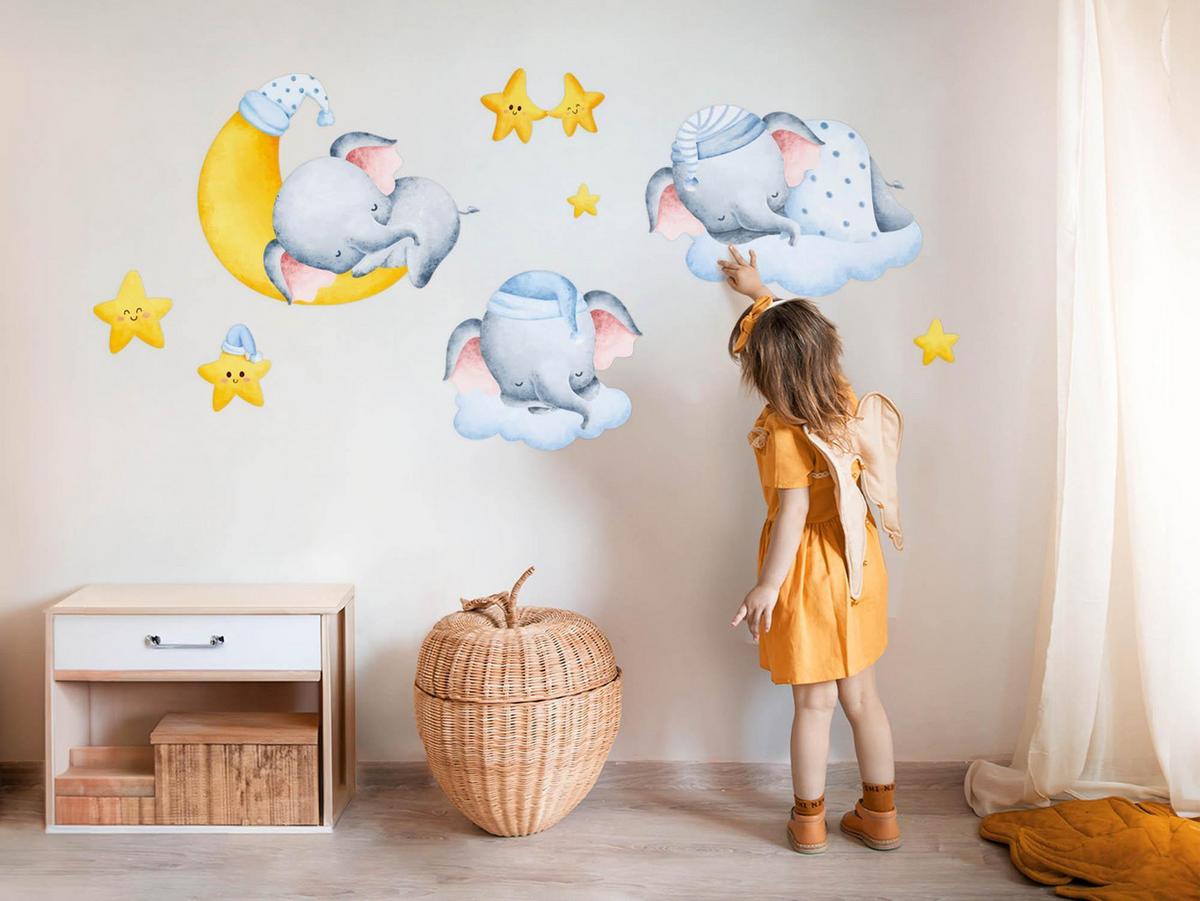 WANDAUFKLEBER 130x177cm - Wolkenelefanten - Multicolor, Kunststoff (130/177/0.1cm) - Wallfluent