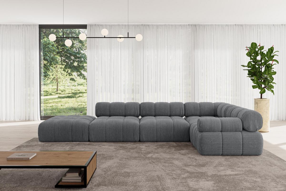 ECKSOFA modulares Sofa Felto-L2 - 380x190x70 cm Dunkelgrau Cord - Dunkelgrau, Holzwerkstoff/Textil (380/190cm) - ALTDECOR