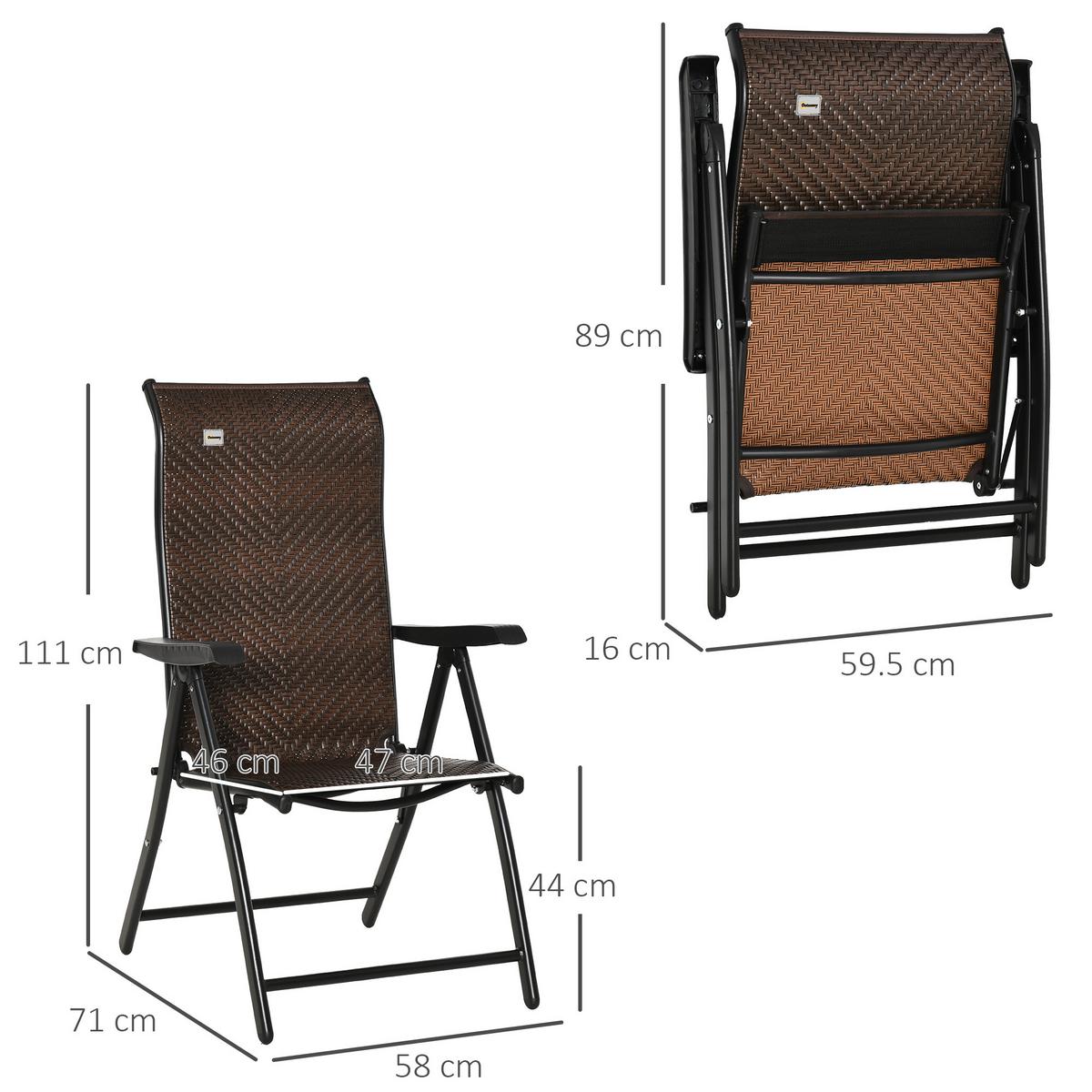 GARTENSTUHL, PE Rattan, Stahl, Braun - Braun, Metall (71/111/58cm) - Outsunny
