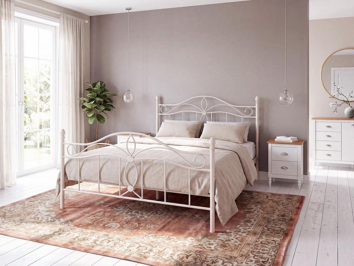 BETT mit Lattenrost 140/200 Stahl Hellbeige Antlia - Beige, Metall (140/200cm) - Beliani