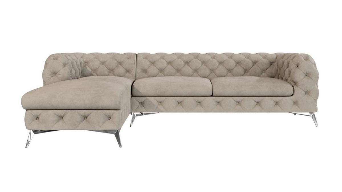 ECKSOFA Chesterfield Laura Dunkle Creme Samt - Silberfarben/Creme, Holz/Textil (305/200cm) - S-Style Möbel