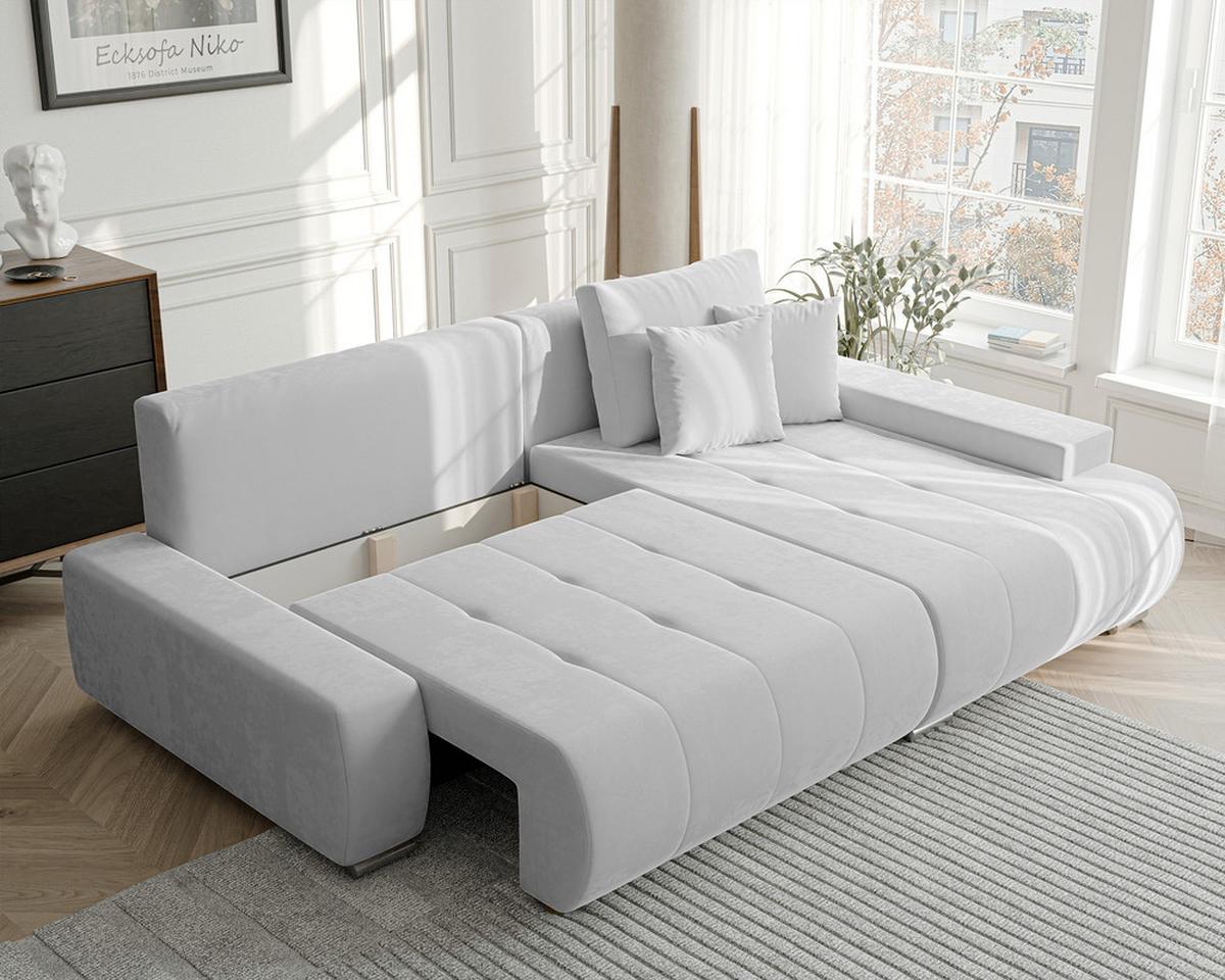 ECKSOFA NIKO Links, mit Schlaffunktion und Bettkasten, Hellgrau - Hellgrau, Textil (227/153cm) - Idohome