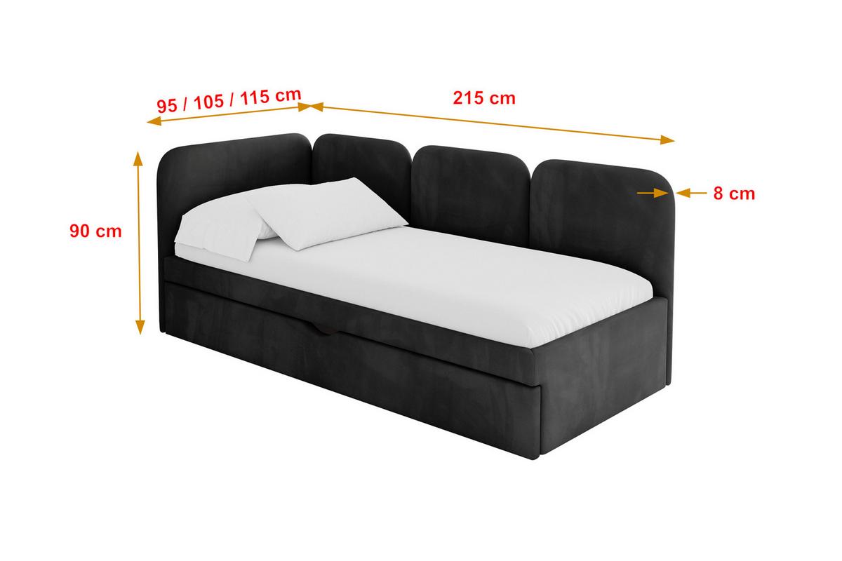 EINZELLBETT Jugendbett mit Bettkasten, Rechts - ALVY 100x200 Schwarz - Schwarz, Holzwerkstoff/Textil (100/200cm) - ALTDECOR