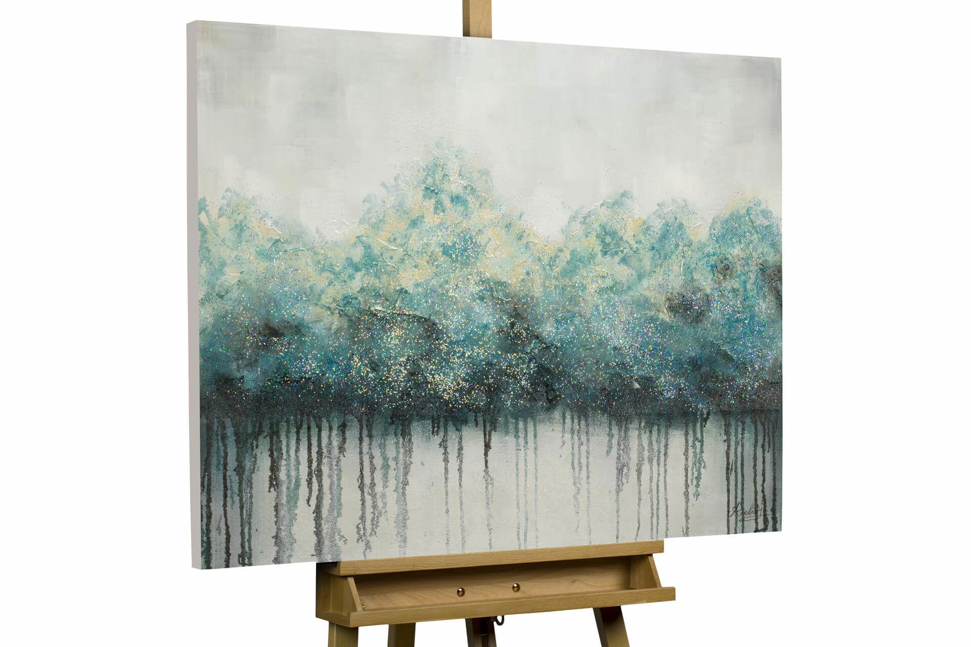 ACRYLBILD HANDGEMALT 100/75 cm - Türkis/Grau, Holz/Textil (100/75cm) - KUNSTLOFT