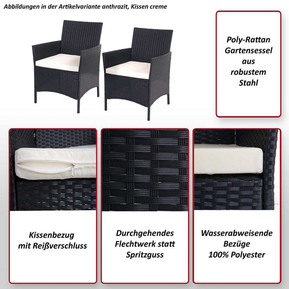 POLY-RATTAN SESSEL HALDEN Grau, Cremeweiß 2er-Set - Creme/Grau, Kunststoff (59/83/60cm) - MCW