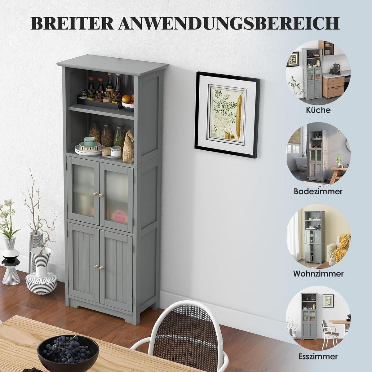 BADSCHRANK Grau - Grau, Holz (60/163/30cm) - COSTWAY