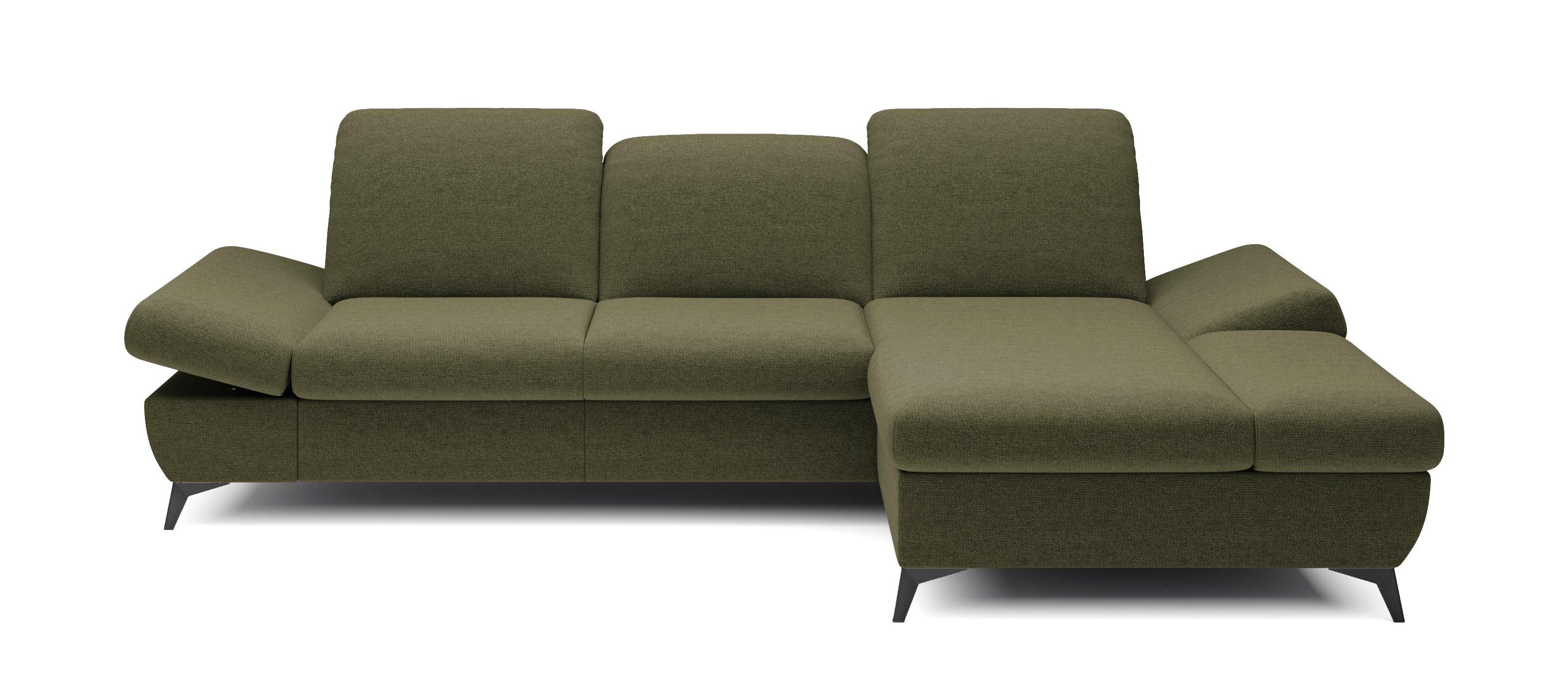 ECKSOFA FELICE R-S Olivgrün Geflochtener Stoff mit Schlaffunktion - Olivgrün, Holz (284/166cm) - MASSENO