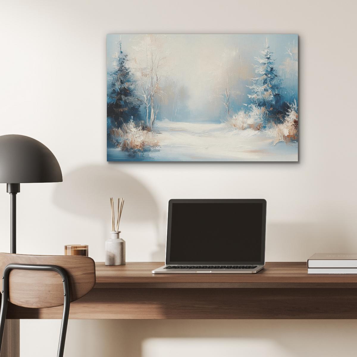 AKUSTIKBILD Wald - Winter - Natur - Abstrakt - Schnee Wanddeko 70x50 cm - Weiß, Kunststoff (70/50/0.9cm) - MuchoWow
