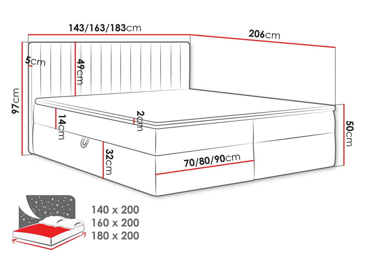 BOXBETT Tirulo - H3 - Dunkelgrau/Schwarz, Holzwerkstoff/Kunststoff (160/200cm) - MIRJAN24