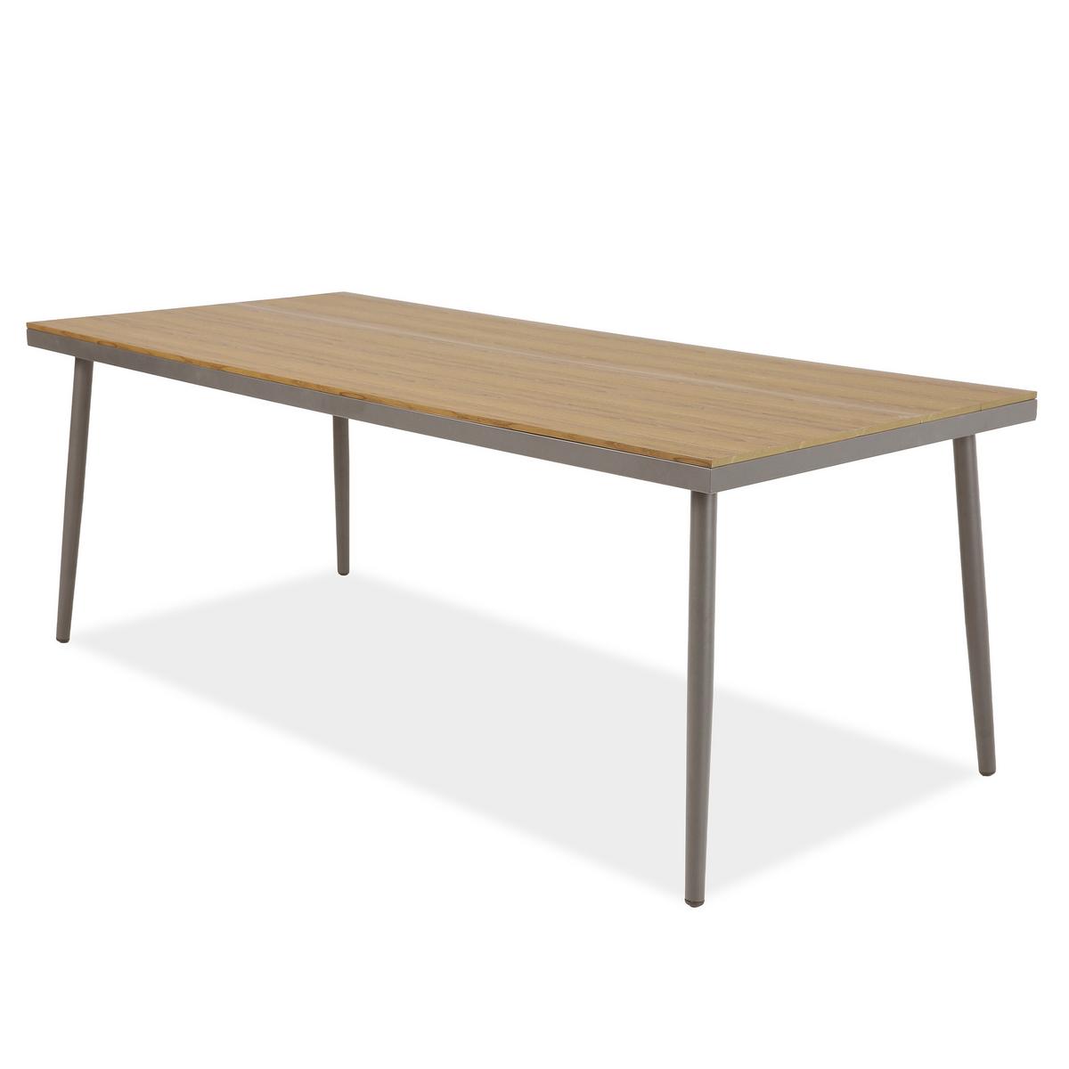 GARTENSET Valencia, 6 stapelbare Stühle + großer Esstisch 200x90 cm, Polywood-Tischplatte, Beige - Beige, Metall - Beautysofa