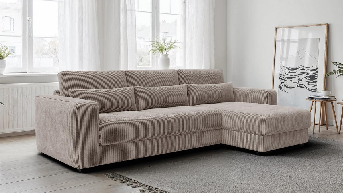 ECKSOFA OLI 4-Sitzer rechts, taupe - Taupe, Holz/Textil (295/172cm) - Wozimo
