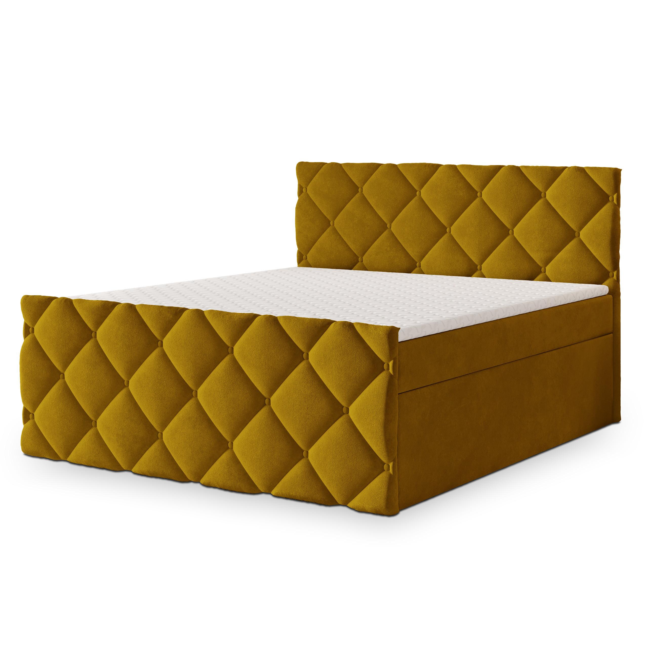 BOXBETT ROVARI 180x200 cm mit Matratze und Topper - Gelb - Gelb, Holz (180/200cm) - MASSENO