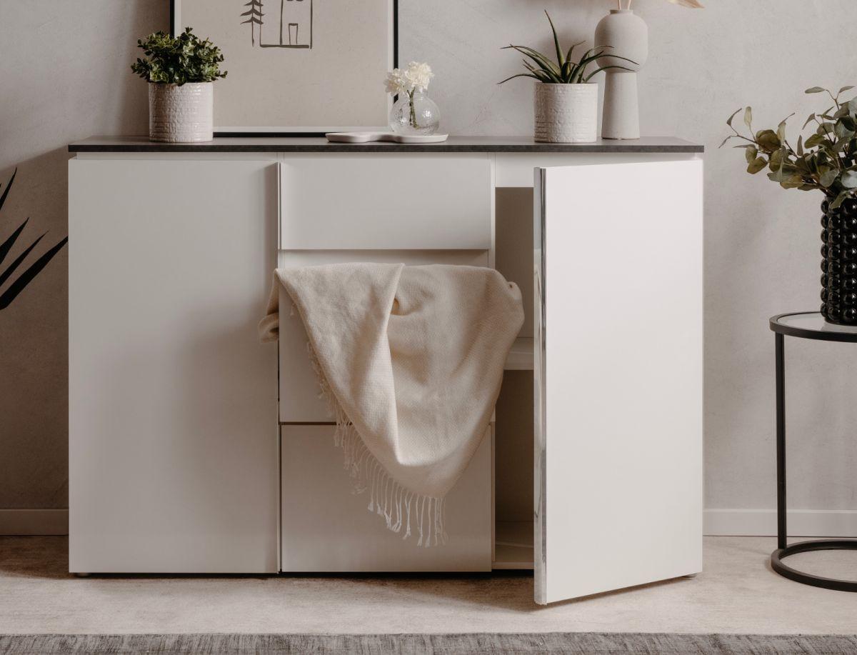 SIDEBOARD weiß Seidenglanz, grau 133 cm, Kommode mit viel Stauraum - Chromfarben/Silberfarben, Holzwerkstoff/Kunststoff (133/92/40cm) - Furn.Design