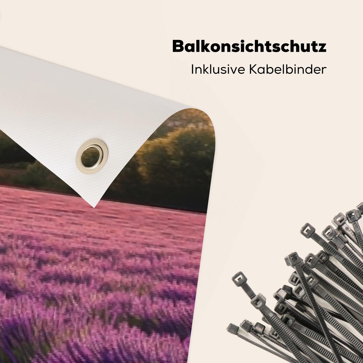 BALKON-SICHTSCHUTZ Lavendelfeld - Sonnenuntergang - Lila - Blumen Groß 500x90 cm - Violett, Kunststoff (500/90cm) - MuchoWow