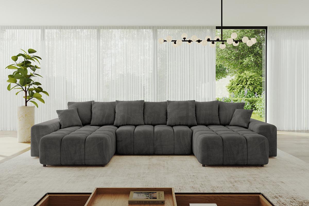 WOHNLANDSCHAFT ENIL-U 401x189x68 Dunkelgrau Velours - Dunkelgrau, Holzwerkstoff/Kunststoff (401/68/189cm) - ALTDECOR